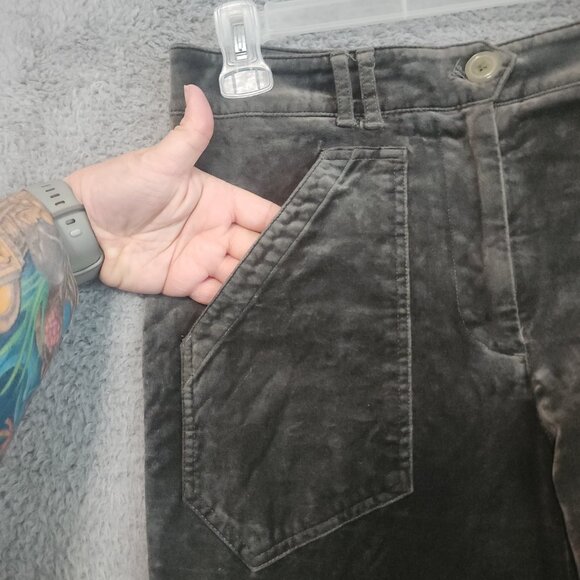 Maeve Anthropologie Womens Pants Size 8 Flare Green Pockets Cotton Blend Velvet - Picture 9 of 14